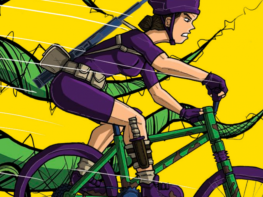 Biker gal with carnivorous plants. From a comic book series I created advertising bicycle maintenance products.
