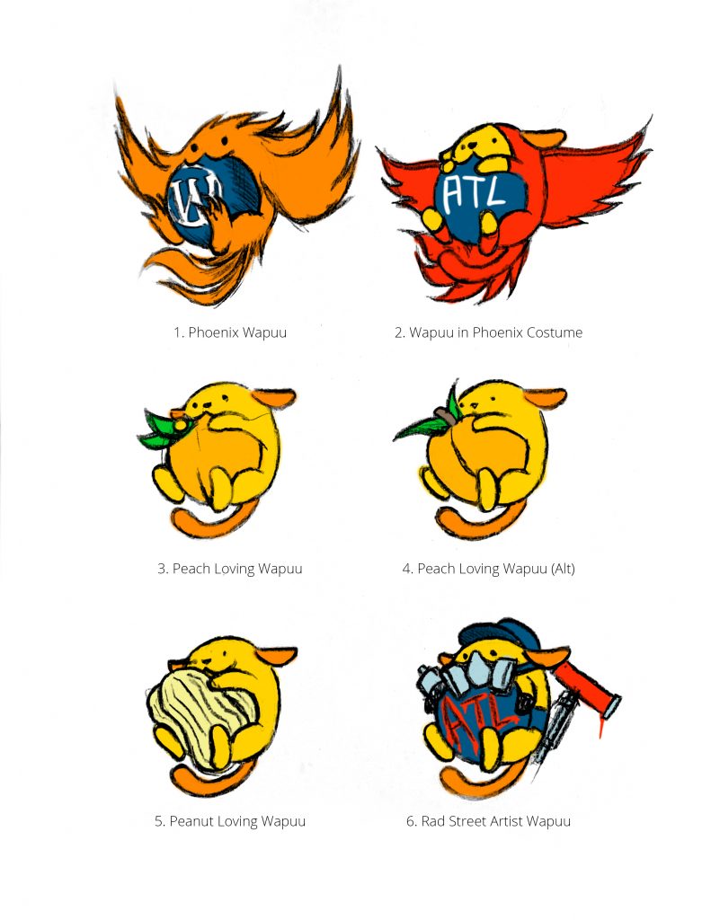 Original sketches for the Atlanta Wapuu (version 1a)