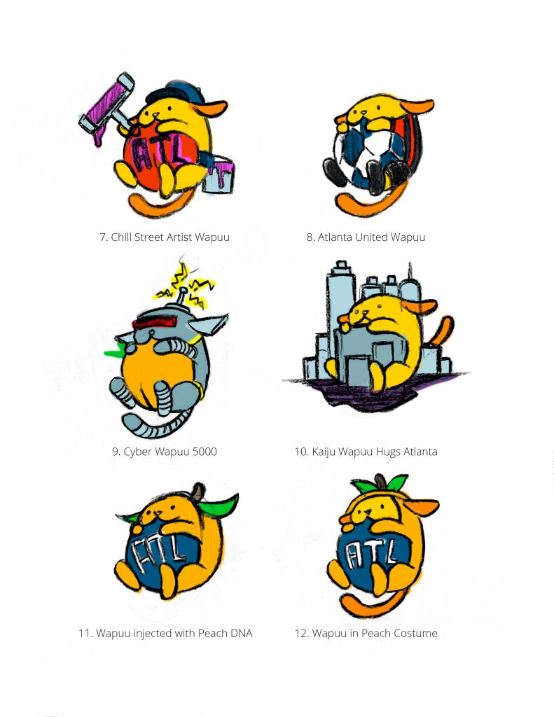 Original sketches for the Atlanta Wapuu (version 1b)