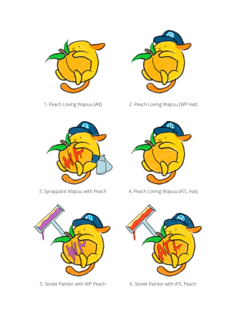 Original sketches for the Atlanta Wapuu (version 2a)