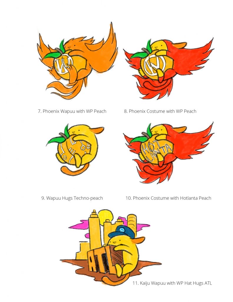 Original sketches for the Atlanta Wapuu (version 2b)