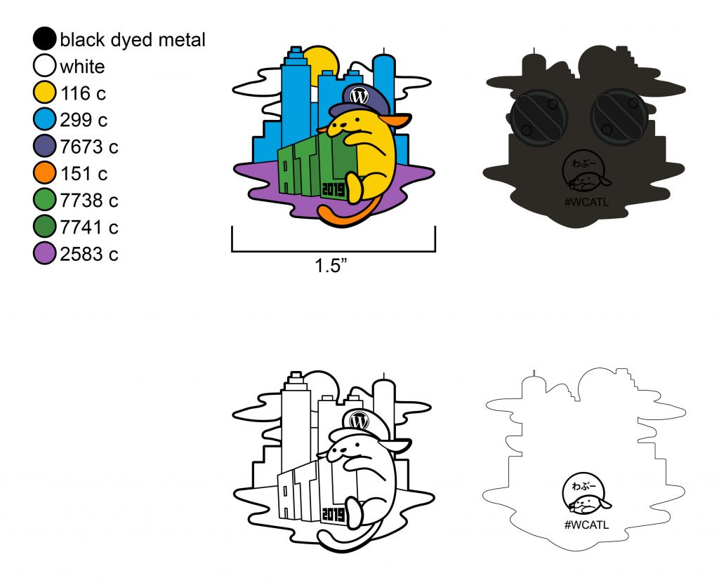 Enamel Pin Print Layout for WordCamp Atlanta 2019 Wapuu