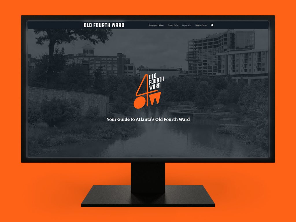 O4W Guide - A tourism guide website for Atlanta's Old Fourth Ward, shown on a desktop monitor. (Web Development)