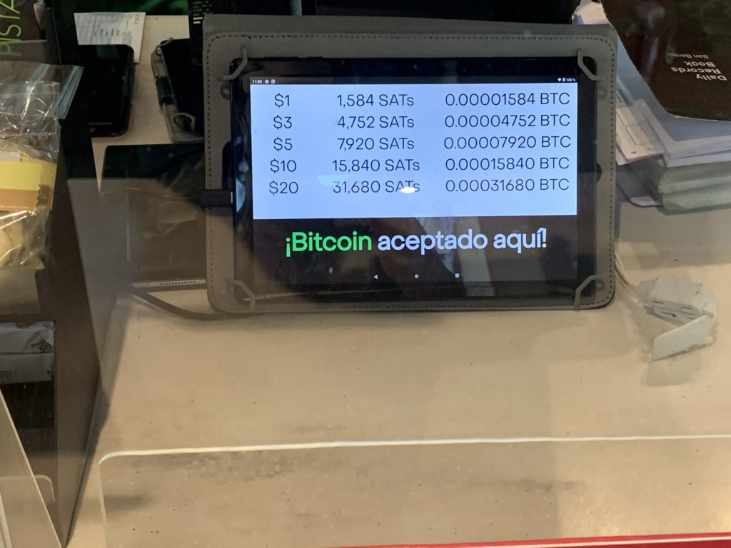 Bitcoin to USD price conversion display at Starbucks